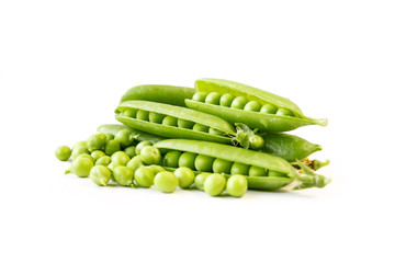 Fresh green juicy peas isolated on white