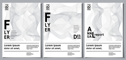 Three flyers templates with abstract grey liquid shapes.