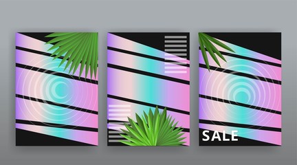 Abstract page templates set, retro wave creative hipster, neon and gradient colors.