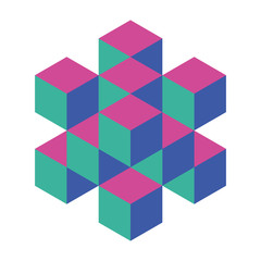 Obraz premium Abstract object of cubes. Retro colored. Isometric 3D vector object