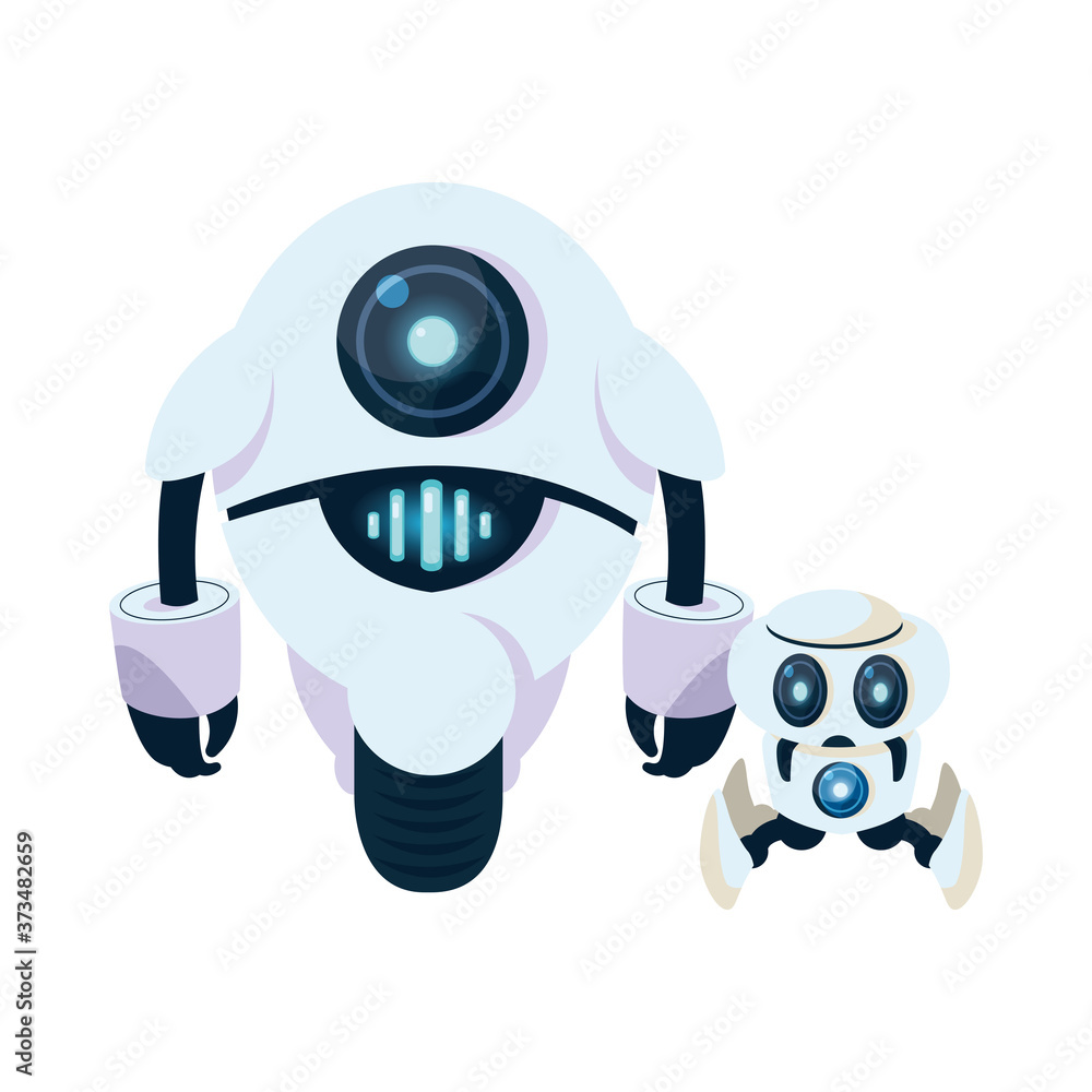 Poster white robots cartoons vector design