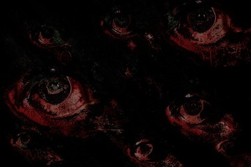 A background with alot of evil looking eyes.