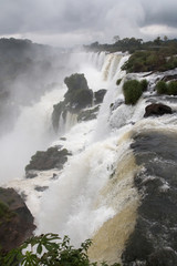 Iguazu Falls a gray and cloudy day.