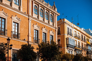 Fototapeta na wymiar Andalusia style building in Seville city, Spain