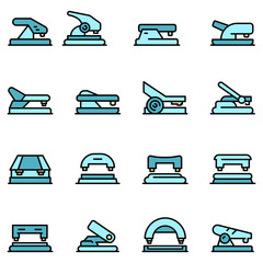 Hole puncher icons set. Outline set of hole puncher vector icons thin line color flat on white
