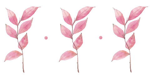 Border of watercolor pink leaves on  background. Use for design invitations, birthdays, weddings.