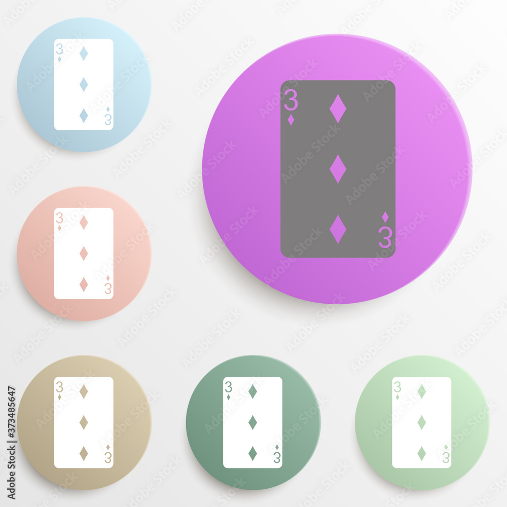 Poster playing card diamond suit three badge color set. simple glyph, flat vector of web icons for ui and u