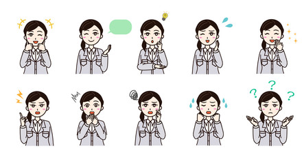 Woman business work clothes emotion set