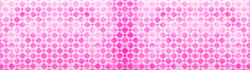 Seamless light grunge pink white cement stone concrete paper textile tile wallpaper texture wide background banner panorama, with hexagonal hexagon diamond / rhombus / lozenge shape pattern print