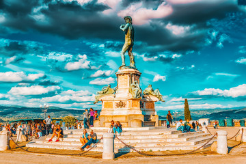 FLORENCE, ITALY - MAY 13, 2017 : Replica of the statue of Mikeladnjeldo - David on Square of...