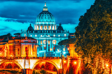 View on Bridge Vittorio Emanuele II (Ponte Vittorio Emanuele II) and Vatican city St. Peter's...