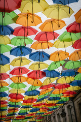Fototapeta na wymiar Colorful decoration in the streets with umbrellas