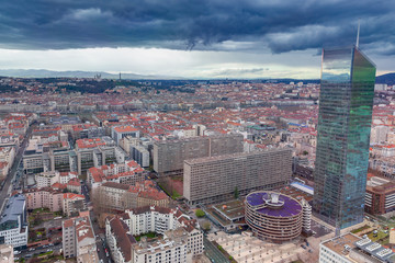 Lyon. Aerial view of the city at sunset.