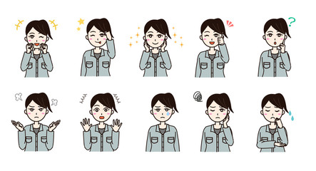 Woman business work clothes emotion set