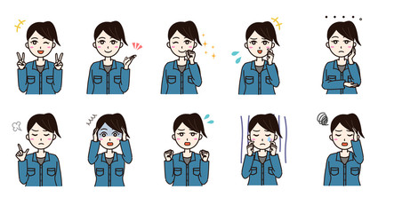 Woman business work clothes emotion set