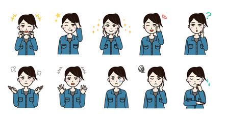 Woman business work clothes emotion set