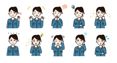 Woman business work clothes emotion set