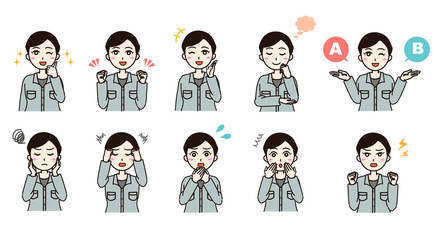 Woman business work clothes emotion set