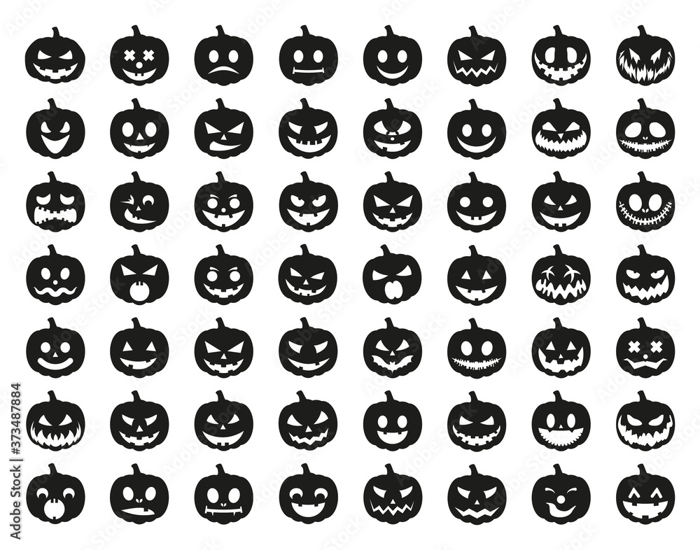 Canvas Prints set of black pumpkins on white background. the main symbol of the holiday happy halloween. black pum