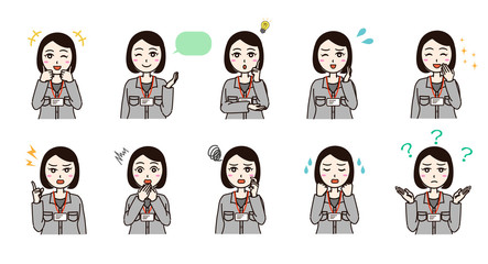 Woman business work clothes emotion set