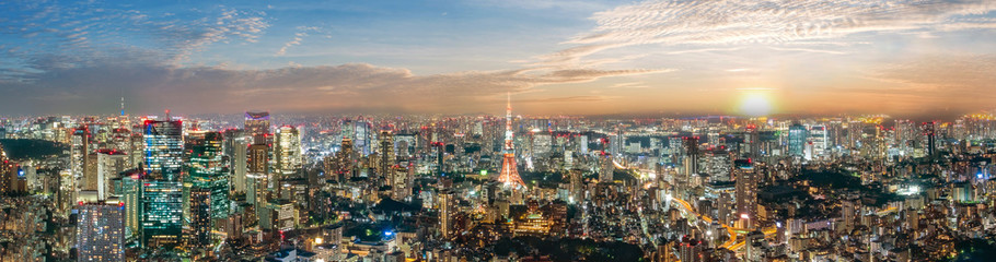 Cityscape of Tokyo skyline, panorama aerial skyscrapers view of office building and downtown in Tokyo in the evening. Japan, Asia.