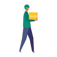 Vector illustration for the online delivery service concept. Walking delivery man.
