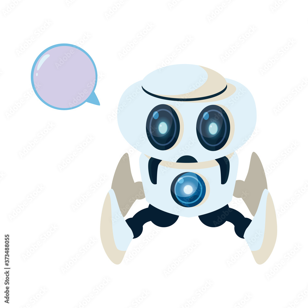 Poster white robot cartoon with communication bubble vector design