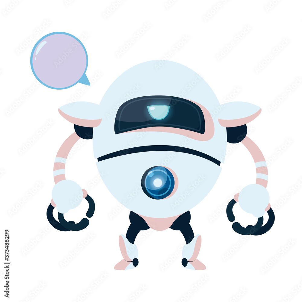 Poster white robot cartoon with communication bubble vector design