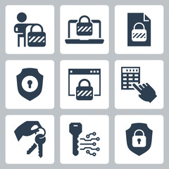 Locking and Unlocking Vector Icon Set in Glyph Style 2