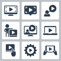 Media Play and Streaming Vector Icon Set in Glyph Style