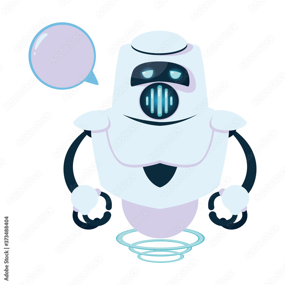 Poster white robot cartoon with communication bubble vector design