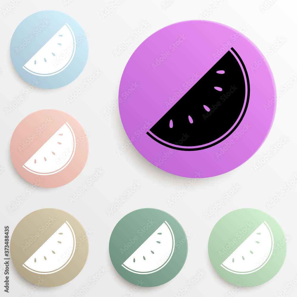 Poster piece of watermelon badge color set. simple glyph, flat vector of web icons for ui and ux, website o