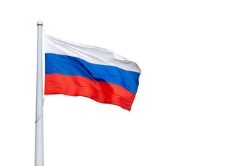 Russia flag waving on white isolated background