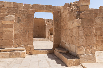 Entrance  to the south church in ruins of Shivta - a national park in southern Israel, includes the ruins of an ancient Nabatean city in the northern Negev.