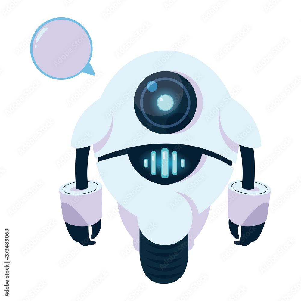 Poster white robot cartoon with communication bubble vector design