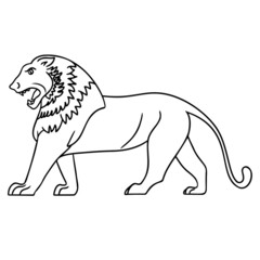 monochrome comic outline drawing of a lion from the side.