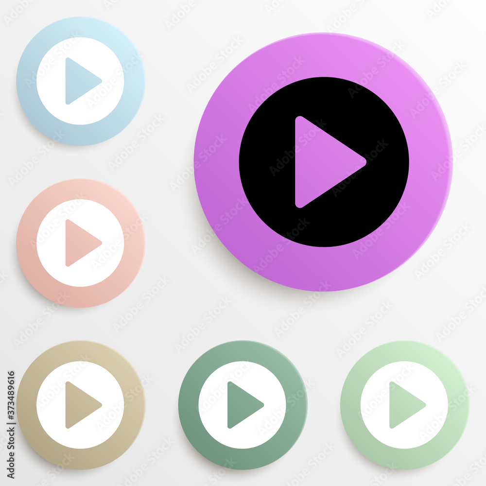 Poster play sign badge color set. simple glyph, flat vector of web icons for ui and ux, website or mobile a
