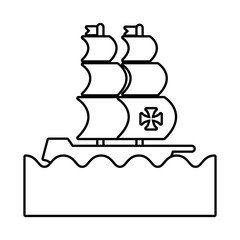 caravel ship on the sea columbus day line style icon