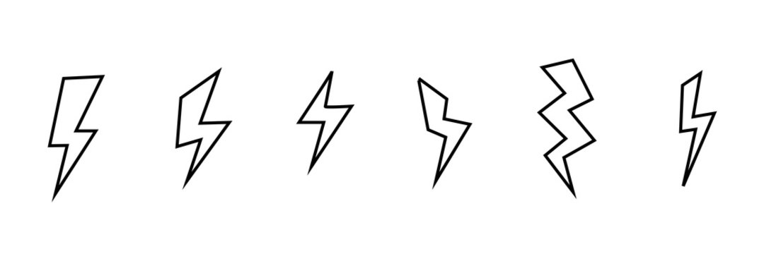 Conjunto de iconos de rayo. Ilustraci&oacute;n vectorial estilo l&iacute;neas