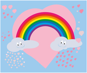 Beautiful vector.clouds and rainbow illustration.print for pants on sticker. Romantic drawing by hand for children.