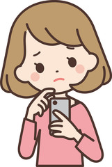 スマホを持つ困り顔の女性