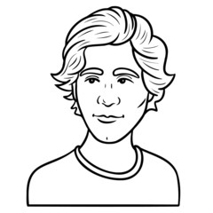 comic avatar of a man looking to the side. monochrome, outline.