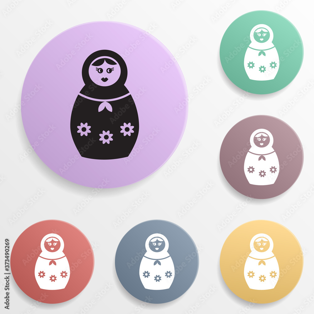 Poster set of russian nesting dolls, matryoshka badge color set icon. simple glyph, flat vector of toys ico