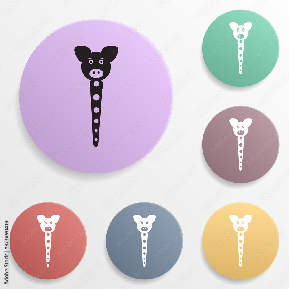 Poster pig head on stick badge color set icon. simple glyph, flat vector of toys icons for ui and ux, websi