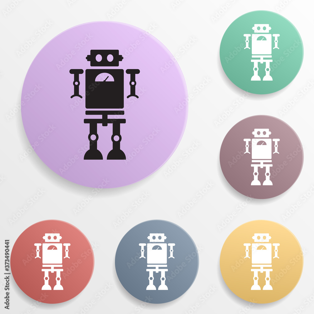 Poster toy robot badge color set icon. simple glyph, flat vector of toys icons for ui and ux, website or mo