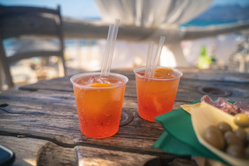 spritz with delicious snacks on the beach of Solaria, south sardinia