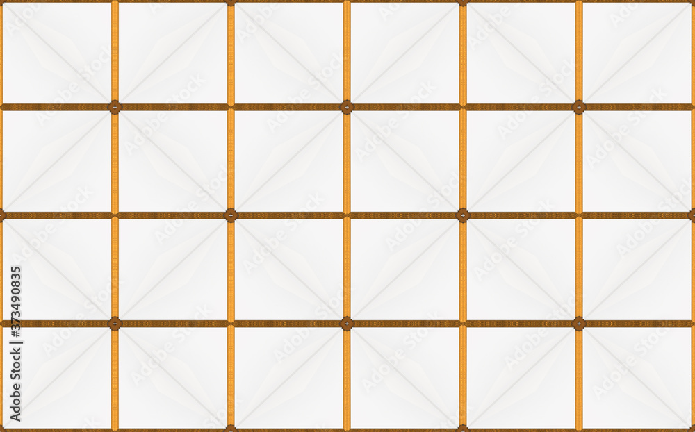 Poster 3d rendering. luxurious seamless golden square grid pattern tile wall design background.