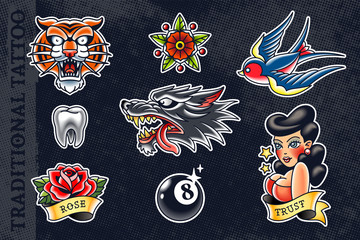 Vector Set of Traditional Tattoo Arts
