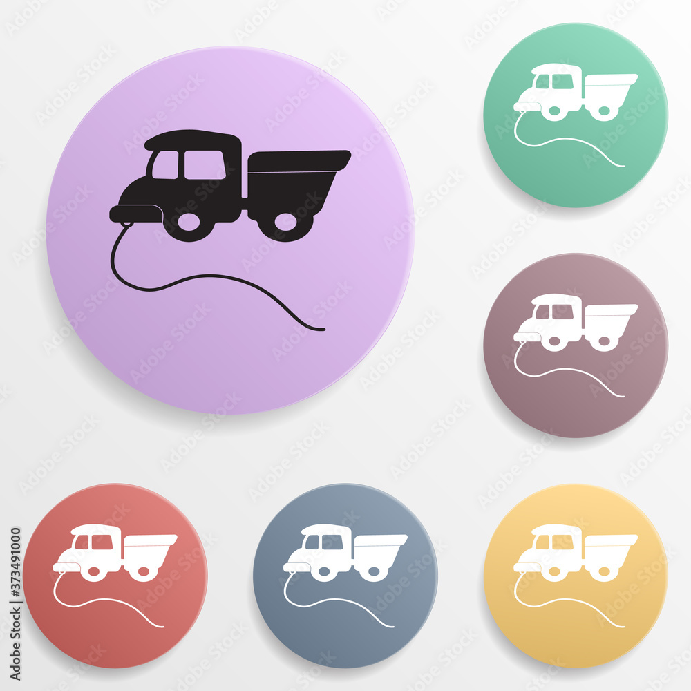 Poster toy truck on a string icon. toy element badge color set icon. simple glyph, flat vector of toys icon