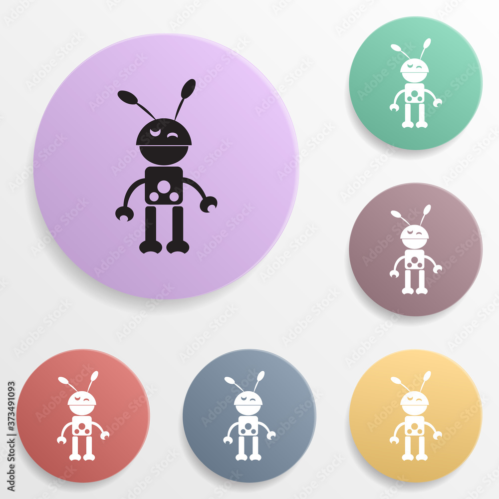Poster toy robot badge color set icon. simple glyph, flat vector of toys icons for ui and ux, website or mo